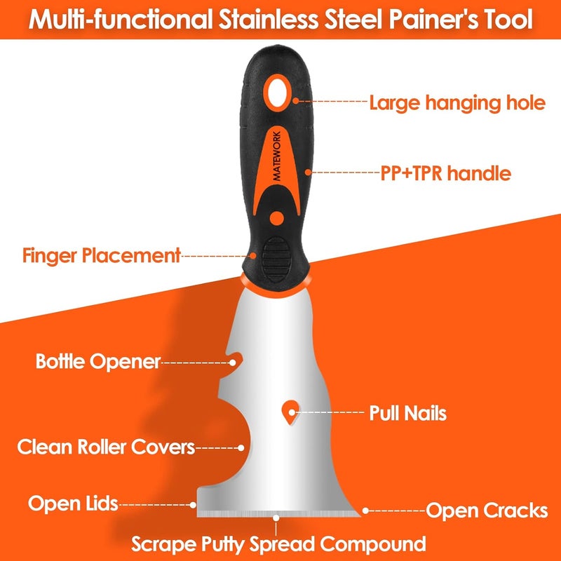 Matework Putty knife,10 Piece Stainless Steel Paint Scraper Tool Set,14" Mud Pan for Repairing Drywall, Removing Wallpaper, Applying Putty, Plaster, Cement, Adhesive - Image 5